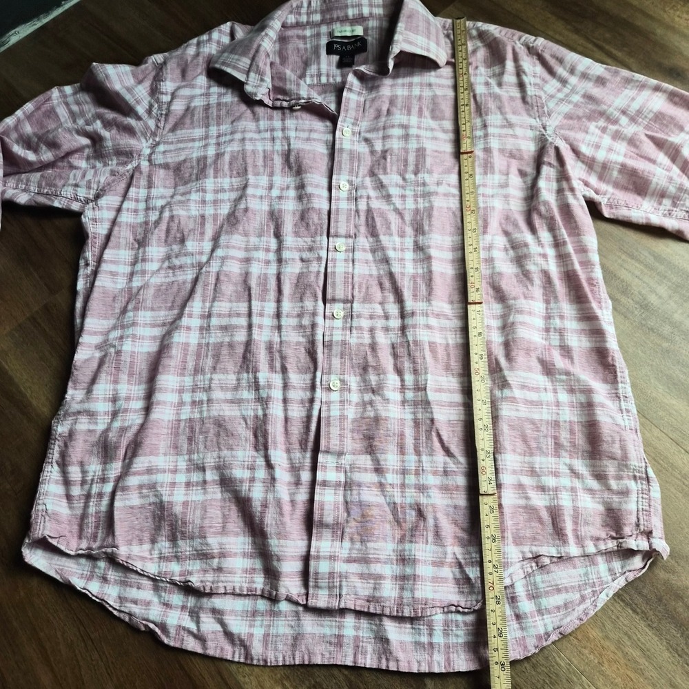 Jos A Bank Tailored Fit Linen Cotton Plaid Button Down Shirt Mens XL Rose Preppy - Picture 6 of 8